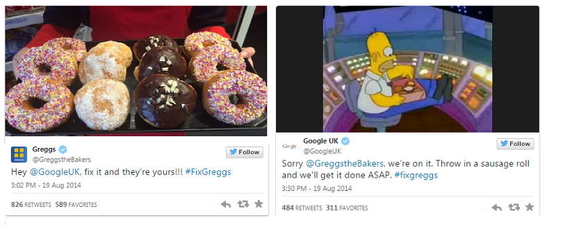 The Greggs and Google Twitter conversation.