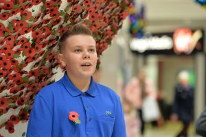 Young War Poet - James Morgan perfoming a live reading of Forever Nineteen (The Somme) at Kirkgate Shopping in Bradford at Approach PR, award winning agency from Ilkley, West Yorkshire