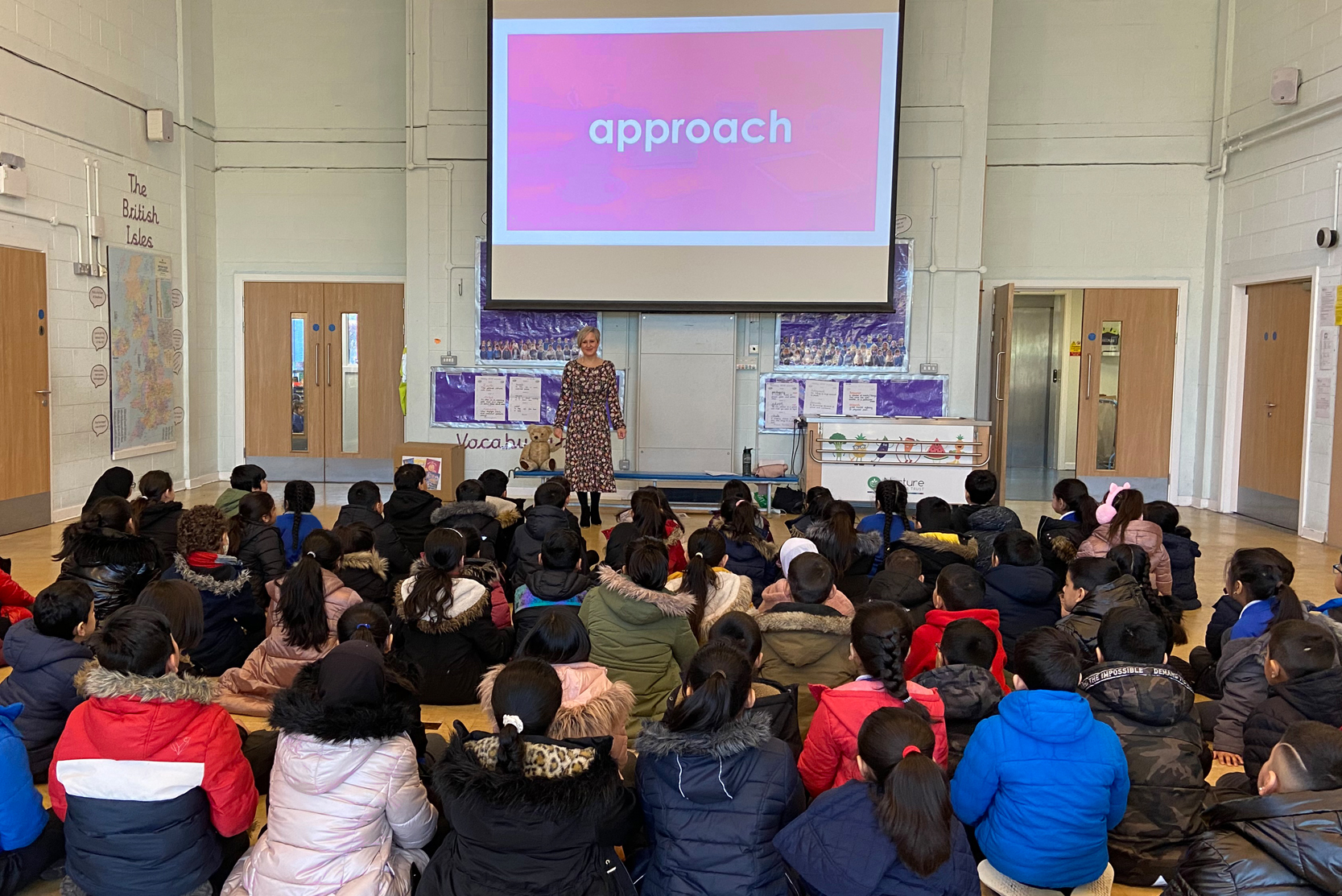 Suzanne Watson with pupils from Victoria Primary School, Keighley